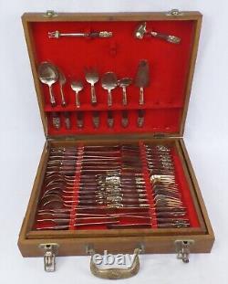 Vintage Thai Bronze Rosewood Cutlery Set 95 Piece Flatware Canteen with Wooden Box