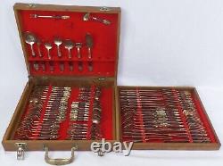 Vintage Thai Bronze Rosewood Cutlery Set 95 Piece Flatware Canteen with Wooden Box