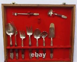 Vintage Thai Bronze Rosewood Cutlery Set 95 Piece Flatware Canteen with Wooden Box