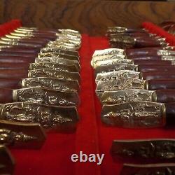 Vintage Thai Bronze Rosewood Cutlery Set 95 Piece Flatware Canteen with Wooden Box