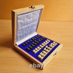 Vintage Travel Wooden Box Marble Top Stone Pieces Chess Set Game
