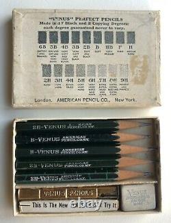 Vintage Venus American Pencil Co. Perfect Pencil Set Orignal Box Eraser Holder