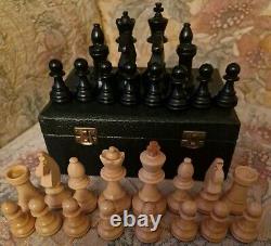 Vintage WEIGHTED Wooden Chess SET COMPLETE in a JAQUES Box KING 75mm