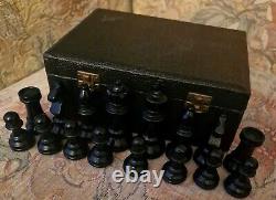 Vintage WEIGHTED Wooden Chess SET COMPLETE in a JAQUES Box KING 75mm