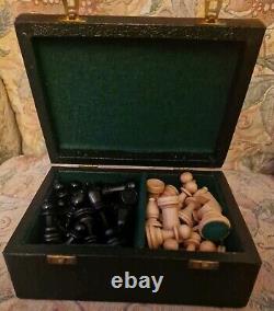 Vintage WEIGHTED Wooden Chess SET COMPLETE in a JAQUES Box KING 75mm