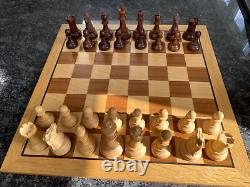 Vintage Weighted Wooden Chess Set, Wooden Box Staunton Pattern King 3.5 & Board