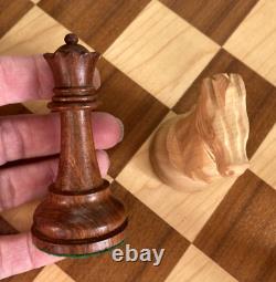 Vintage Weighted Wooden Chess Set, Wooden Box Staunton Pattern King 3.5 & Board