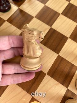 Vintage Weighted Wooden Chess Set, Wooden Box Staunton Pattern King 3.5 & Board