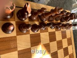 Vintage Weighted Wooden Chess Set, Wooden Box Staunton Pattern King 3.5 & Board