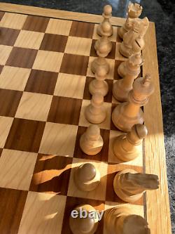 Vintage Weighted Wooden Chess Set, Wooden Box Staunton Pattern King 3.5 & Board