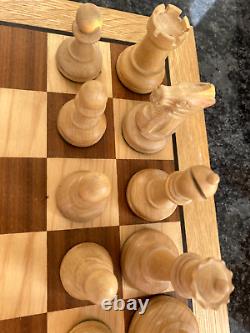 Vintage Weighted Wooden Chess Set, Wooden Box Staunton Pattern King 3.5 & Board