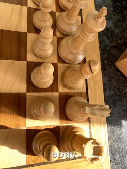 Vintage Weighted Wooden Chess Set, Wooden Box Staunton Pattern King 3.5 & Board