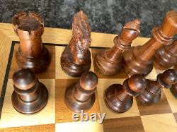 Vintage Weighted Wooden Chess Set, Wooden Box Staunton Pattern King 3.5 & Board