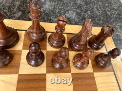 Vintage Weighted Wooden Chess Set, Wooden Box Staunton Pattern King 3.5 & Board