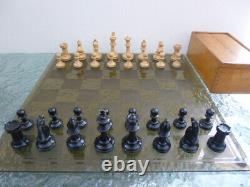 Vintage Weighted Wooden Fierce Knight Staunton Style Chess Set Pieces in Box