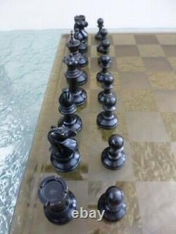 Vintage Weighted Wooden Fierce Knight Staunton Style Chess Set Pieces in Box