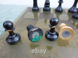 Vintage Weighted Wooden Fierce Knight Staunton Style Chess Set Pieces in Box