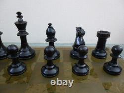 Vintage Weighted Wooden Fierce Knight Staunton Style Chess Set Pieces in Box