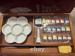 Vintage Winsor & Newton Artists Water Colour Wooden Case Box Set of 18 Half Pans