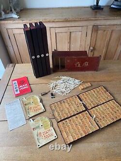 Vintage Wooden Bamboo Mahjong Set Boxed Calculators + Tile Holders Mah Jong