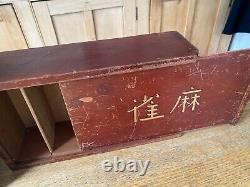 Vintage Wooden Bamboo Mahjong Set Boxed Calculators + Tile Holders Mah Jong