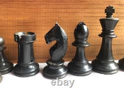 Vintage Wooden Chess Set Complete King 75mm Box Sliding Lid Not Weighted