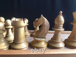 Vintage Wooden Chess Set Complete King 75mm Box Sliding Lid Not Weighted