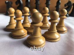 Vintage Wooden Chess Set Complete King 75mm Box Sliding Lid Not Weighted