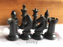 Vintage Wooden Chess Set Complete King 75mm Box Sliding Lid Not Weighted