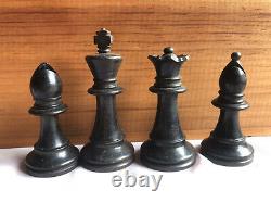 Vintage Wooden Chess Set Complete King 75mm Box Sliding Lid Not Weighted