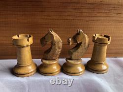 Vintage Wooden Chess Set Complete King 75mm Box Sliding Lid Not Weighted