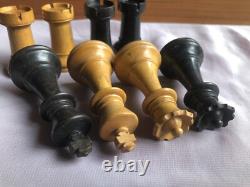 Vintage Wooden Chess Set Complete King 75mm Box Sliding Lid Not Weighted