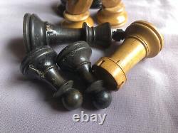 Vintage Wooden Chess Set Complete King 75mm Box Sliding Lid Not Weighted