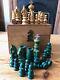 Vintage Wooden Chess Set, Green Stained And Natural, King 95mm, With Box