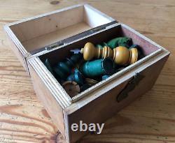 Vintage Wooden Chess Set, Green Stained And Natural, King 95mm, With Box