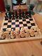 Vintage Wooden Chess Set In Wooden Box, Weighted, Felted, Lacquered, Vgc