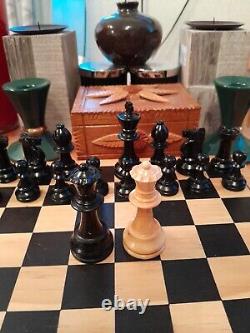 Vintage Wooden Chess Set In Wooden Box, Weighted, Felted, Lacquered, VGC