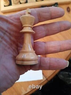 Vintage Wooden Chess Set In Wooden Box, Weighted, Felted, Lacquered, VGC