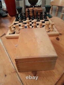 Vintage Wooden Chess Set In Wooden Box, Weighted, Felted, Lacquered, VGC