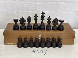 Vintage Wooden Chess Set / King 4.5 (114mm) Large Club Size / Brown Black / Box