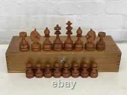 Vintage Wooden Chess Set / King 4.5 (114mm) Large Club Size / Brown Black / Box