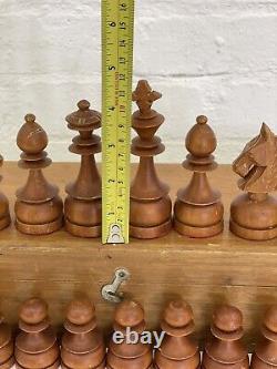 Vintage Wooden Chess Set / King 4.5 (114mm) Large Club Size / Brown Black / Box