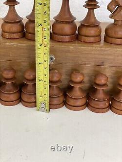 Vintage Wooden Chess Set / King 4.5 (114mm) Large Club Size / Brown Black / Box