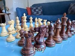 Vintage Wooden Chess Set Pieces Jaques Staunton Style With Wooden Box King 8,5cm