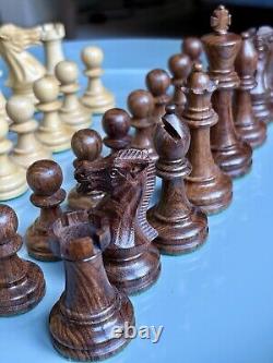 Vintage Wooden Chess Set Pieces Jaques Staunton Style With Wooden Box King 8,5cm