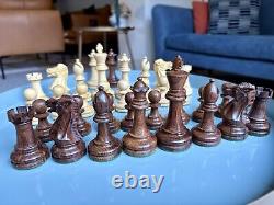 Vintage Wooden Chess Set Pieces Jaques Staunton Style With Wooden Box King 8,5cm