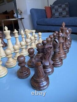 Vintage Wooden Chess Set Pieces Jaques Staunton Style With Wooden Box King 8,5cm