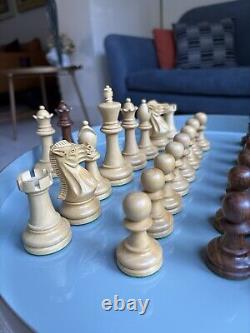 Vintage Wooden Chess Set Pieces Jaques Staunton Style With Wooden Box King 8,5cm