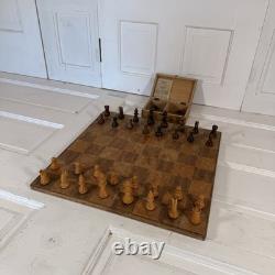 Vintage Wooden Chess Set with Box, Board & Rules Complete 32 Pieces