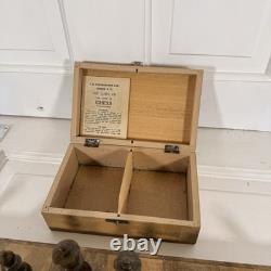 Vintage Wooden Chess Set with Box, Board & Rules Complete 32 Pieces